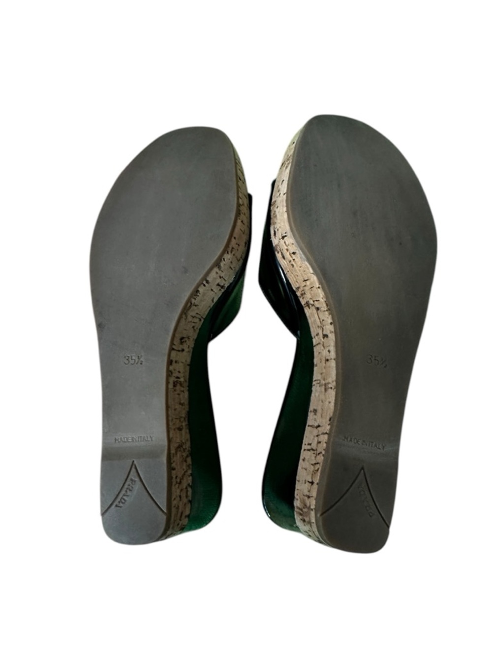 Prada Cork Wedge Slide Sandals Black Patent Leather Platform Mule EU 35.5 US 5.5 - Picture 6 of 7